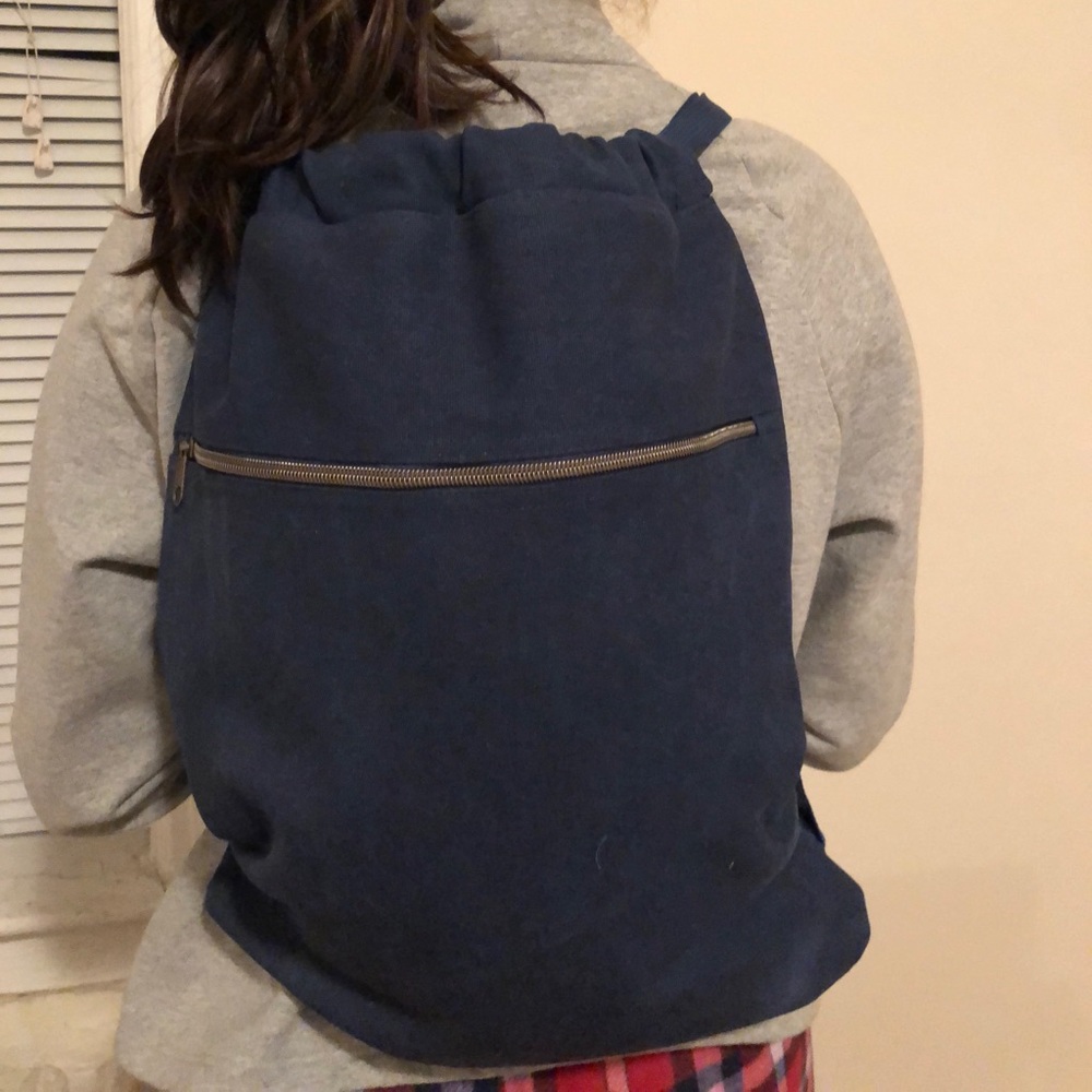 Denim look drawstring backpack